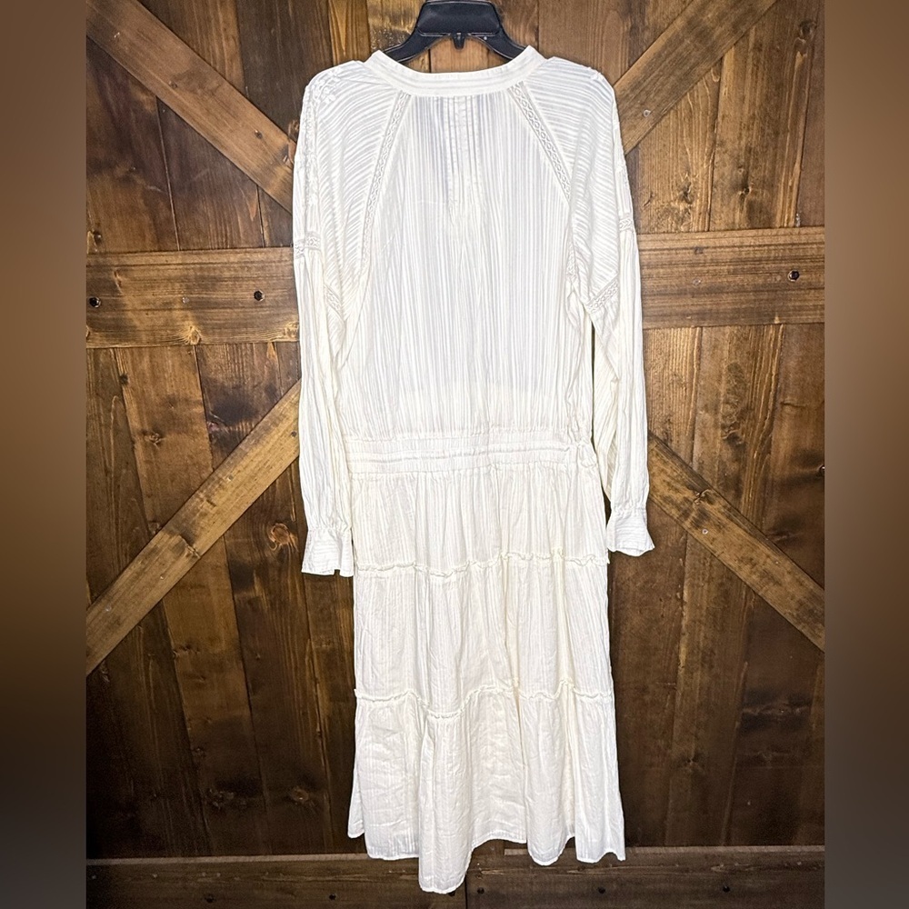 NWT Lauren Ralph Lauren Shadow-Stripe Cotton Tiered Dress Winter Cream Size 16 - Picture 7 of 11